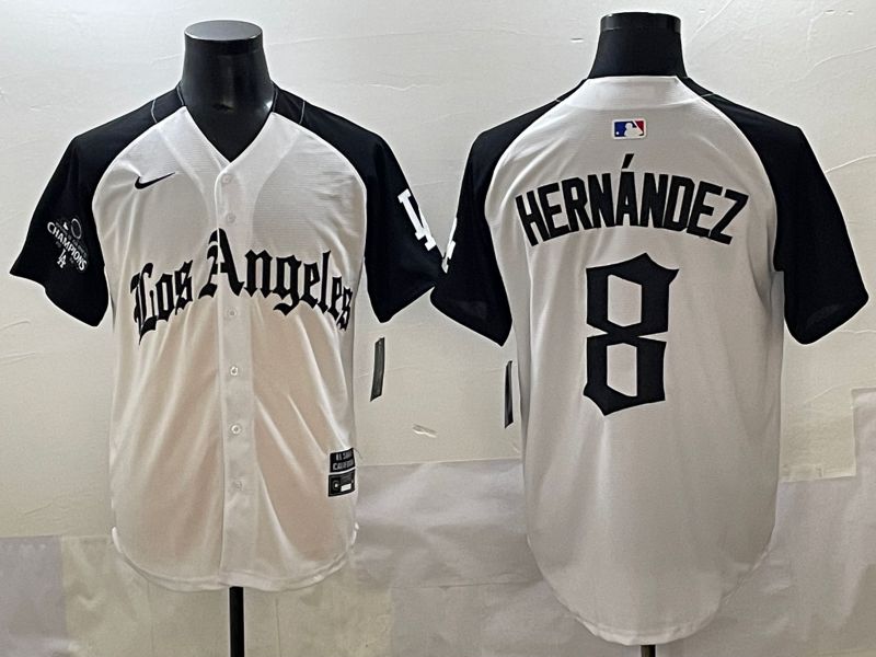 Men 2025 Los Angeles Dodgers #8 Hernandez White black Five generations Joint Name Nike MLB Jersey style 5261